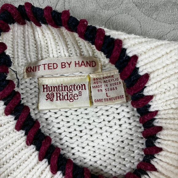 Vintage 90s Women's Cable Knit Sweater White Large Hand Knit Chunky Fisherman - Picture 4 of 8